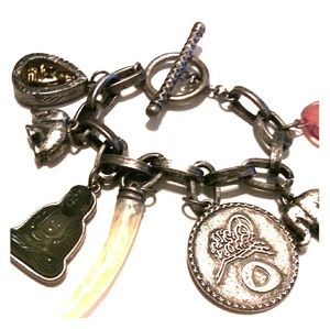 Vintage Asian Charm Bracelet Buddha Lantern Art 